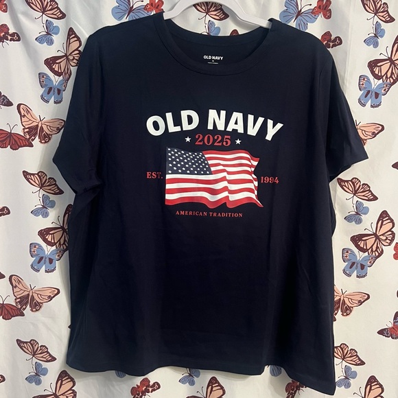 Old Navy Navy Blue Graphic Tee with American Flag - Picture 1 of 4